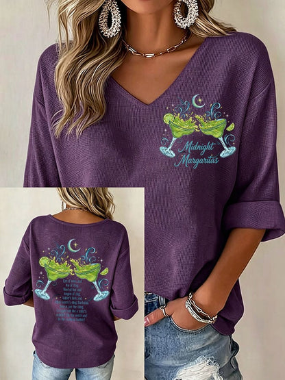 Women's Midnight Margaritas Print V Neck Top