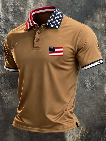 Men's Retro "Patriot" Color-Block Short-Sleeve Polo Shirt
