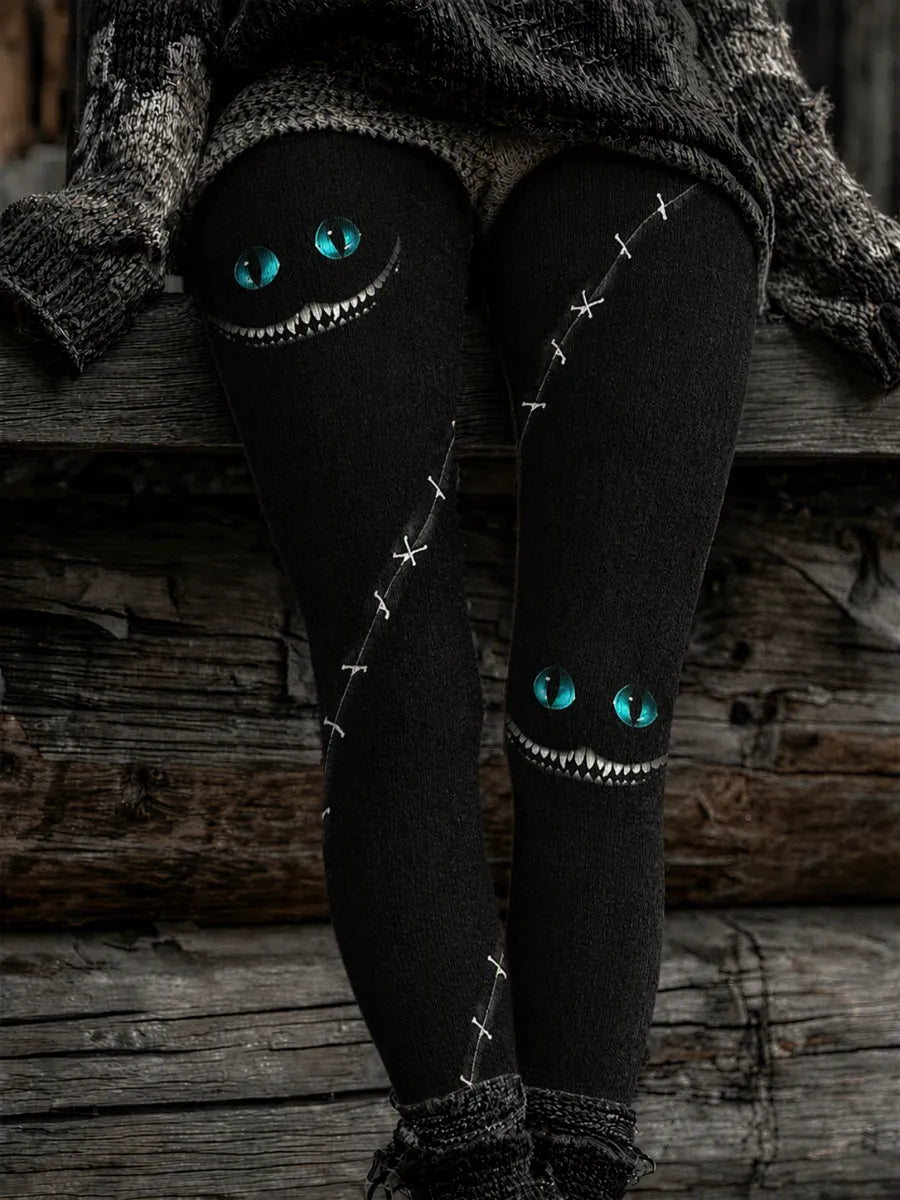 Women's Casual Pit Striped Knitted Halloween Themed Printed Elastic Leggings