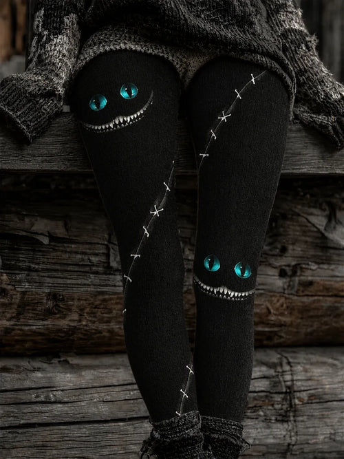 Women's Casual Pit Striped Knitted Halloween Themed Printed Elastic Leggings
