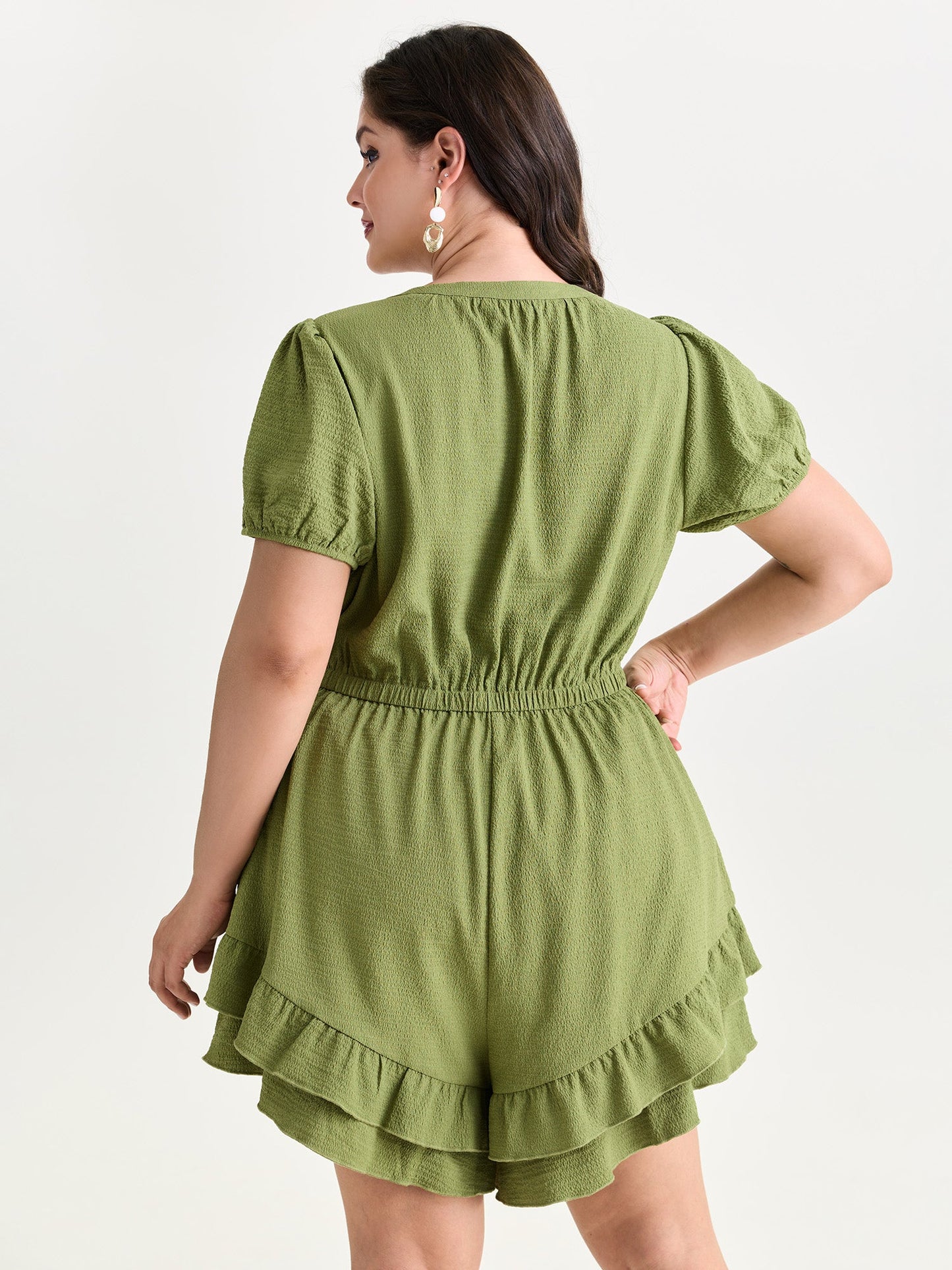 Triple Front Tie Ruffled Hem Romper