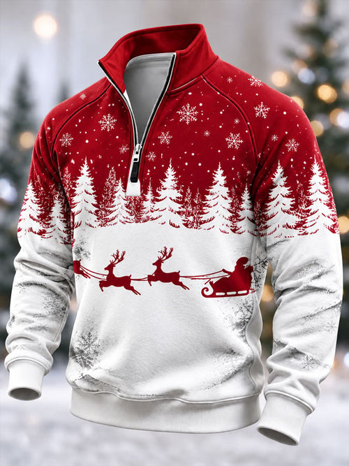 Men's Casual Christmas Print Zip-Up Sweatshirt