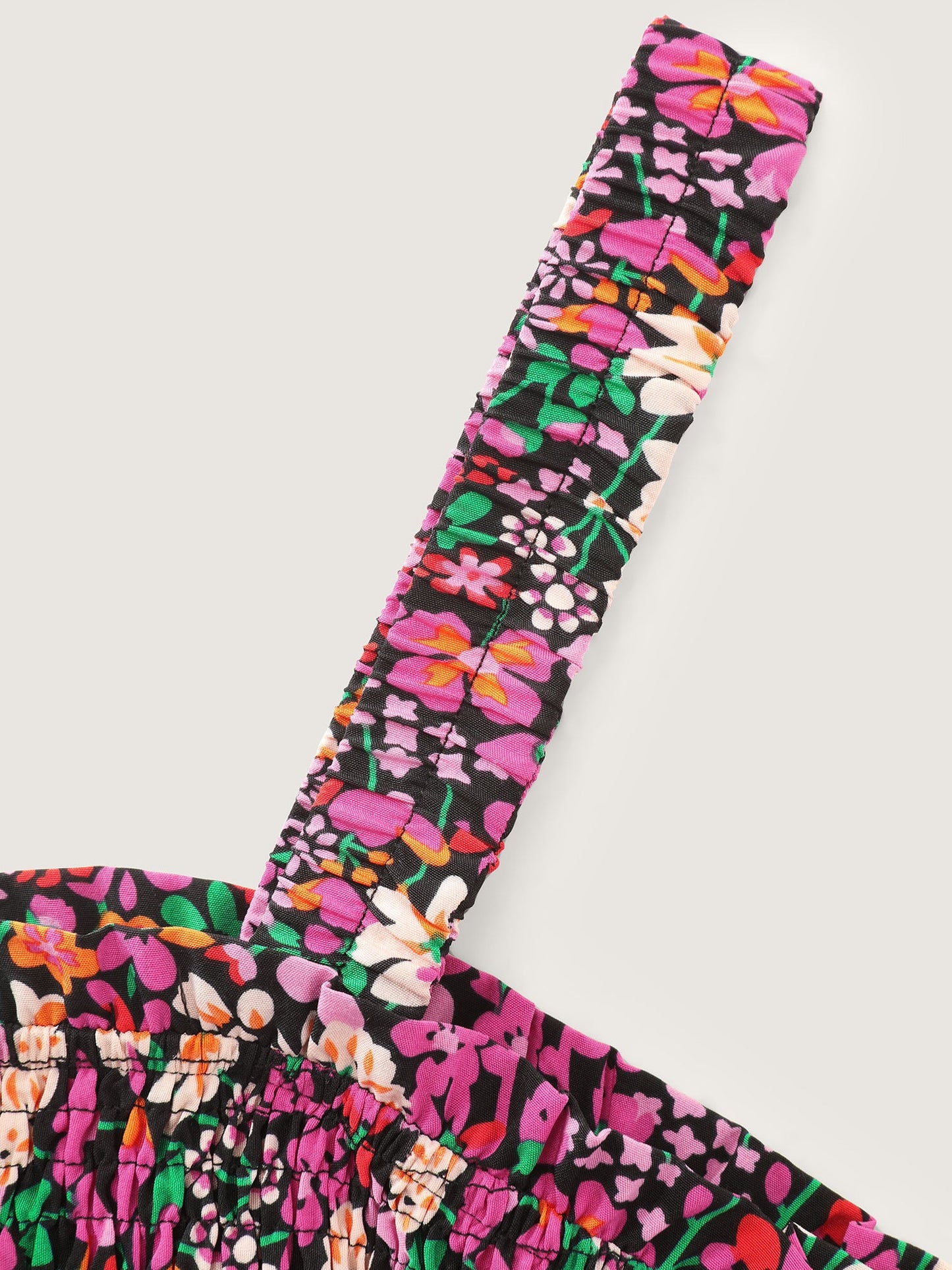 Floral Print Shirred Bodice Layered Midi Dress