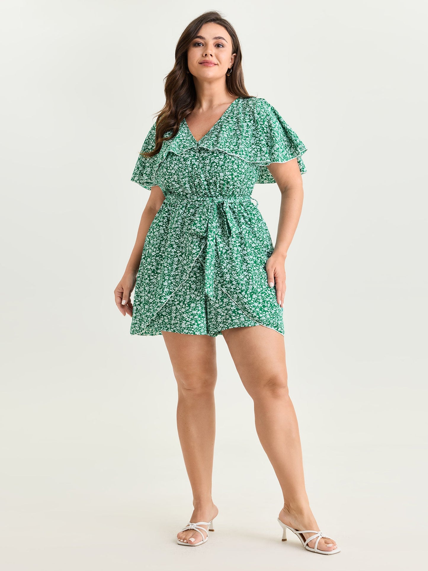 Floral Print Ruffled Wrap Hem Romper