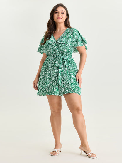 Floral Print Ruffled Wrap Hem Romper