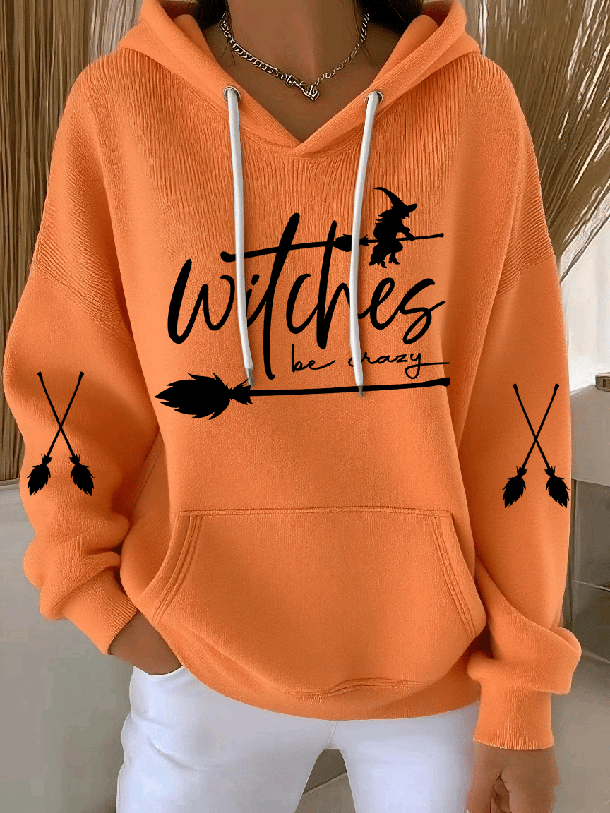 Women's Witch Be Crazy Print Casual Hooded Sweatshirt