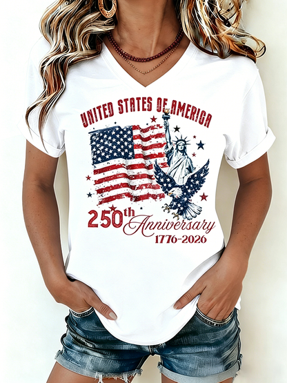 🔥Buy 3 Get 10% Off🔥Women's 1776-2026 Statue of Liberty Anniversary Eagle Print V-neck T-shirt