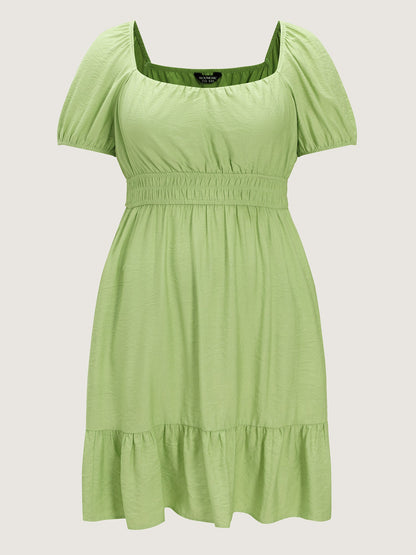 Shirred Waist Puff Sleeve Mini Dress