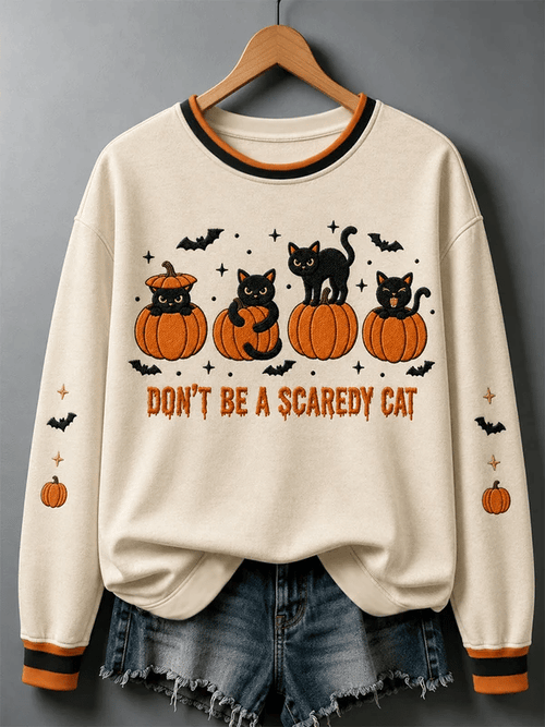 Women's Halloween Black Cat Pumpkin Print Casual Sweatshirt