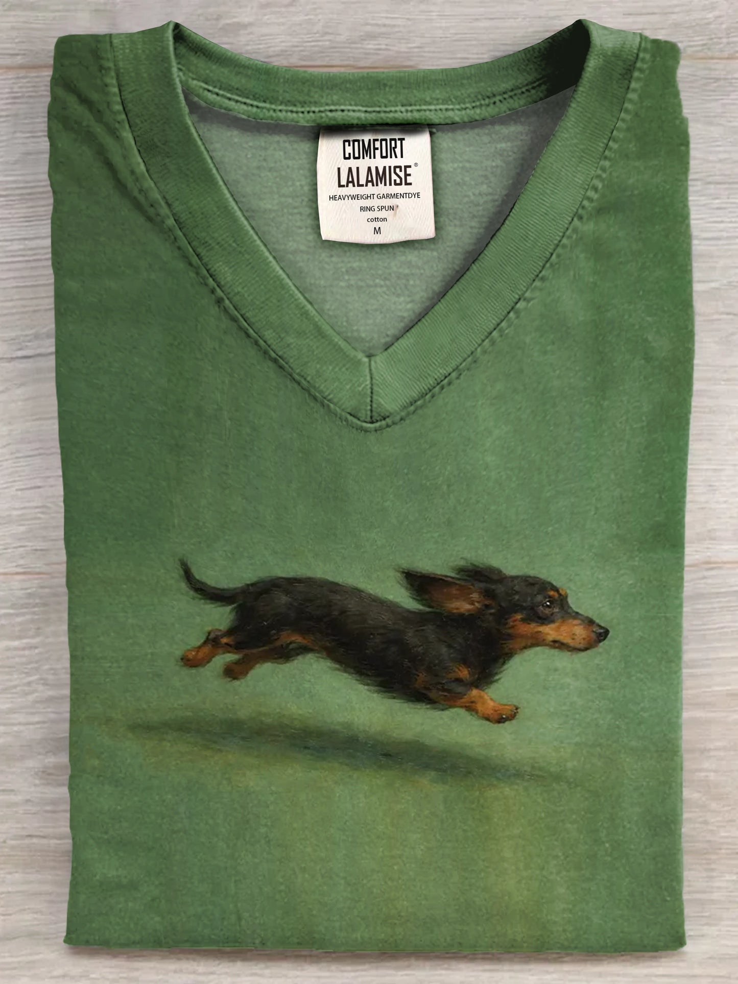 Funny Cute Running Dachshund Art Print V-neck Casual T-shirt