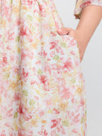 Floral Print Shirred Neckline Maxi Dress
