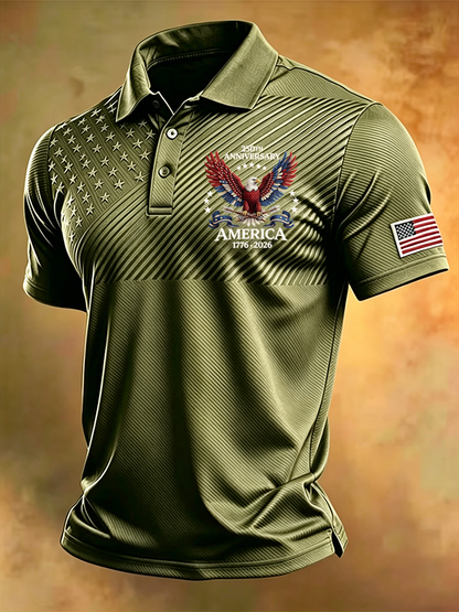Men'S Patriotic National Flag Print Casual Polo Shirt