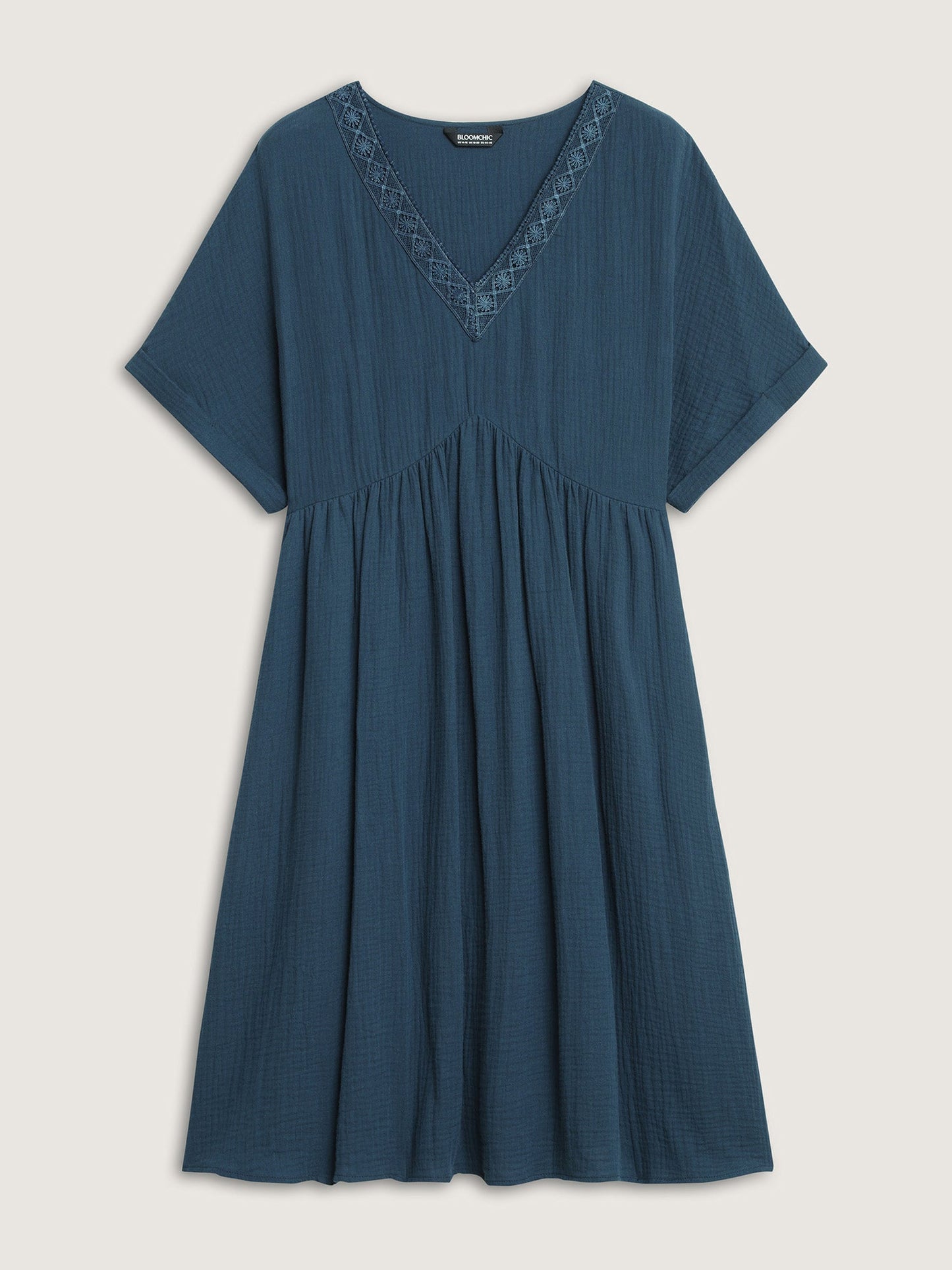 Pure Cotton Lace V-Neck Solid Mini Dress