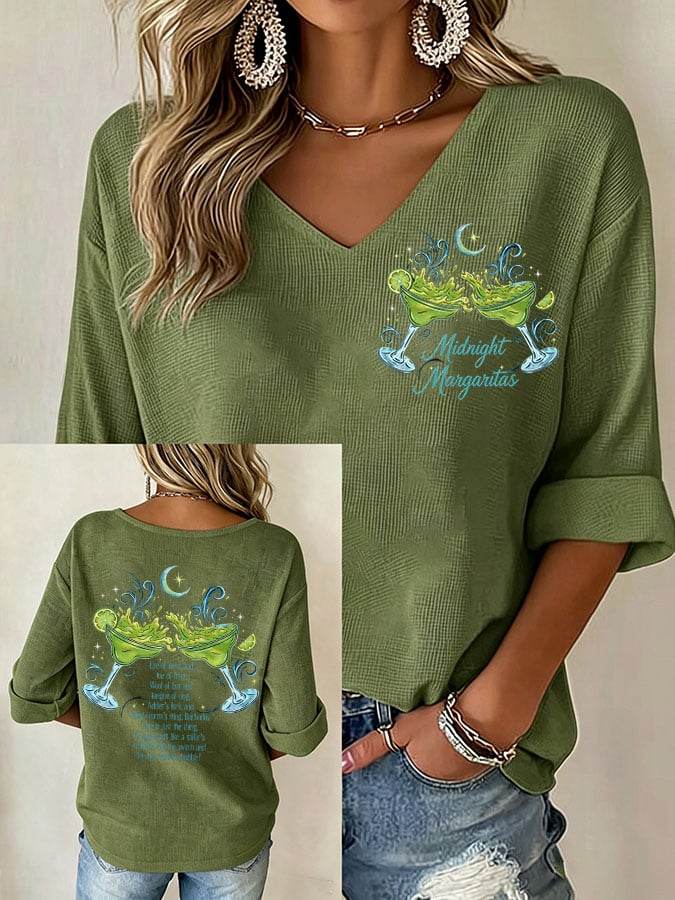 Women's Midnight Margaritas Print V Neck Top