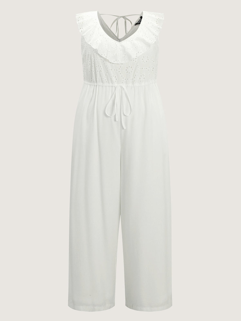 Ruffled Neckline Open Back-Tie Jumpsuit