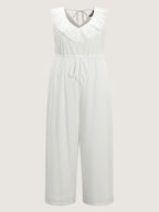 Ruffled Neckline Open Back-Tie Jumpsuit