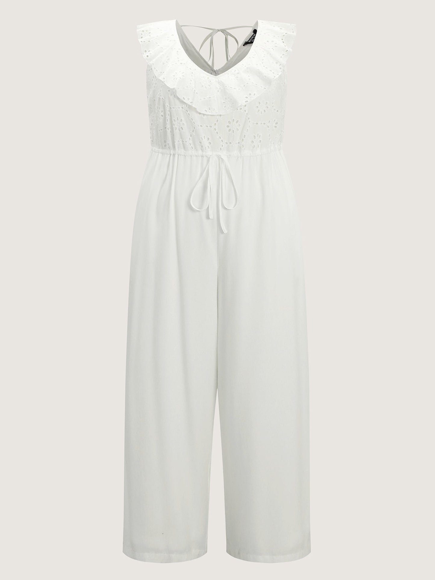 Ruffled Neckline Open Back-Tie Jumpsuit
