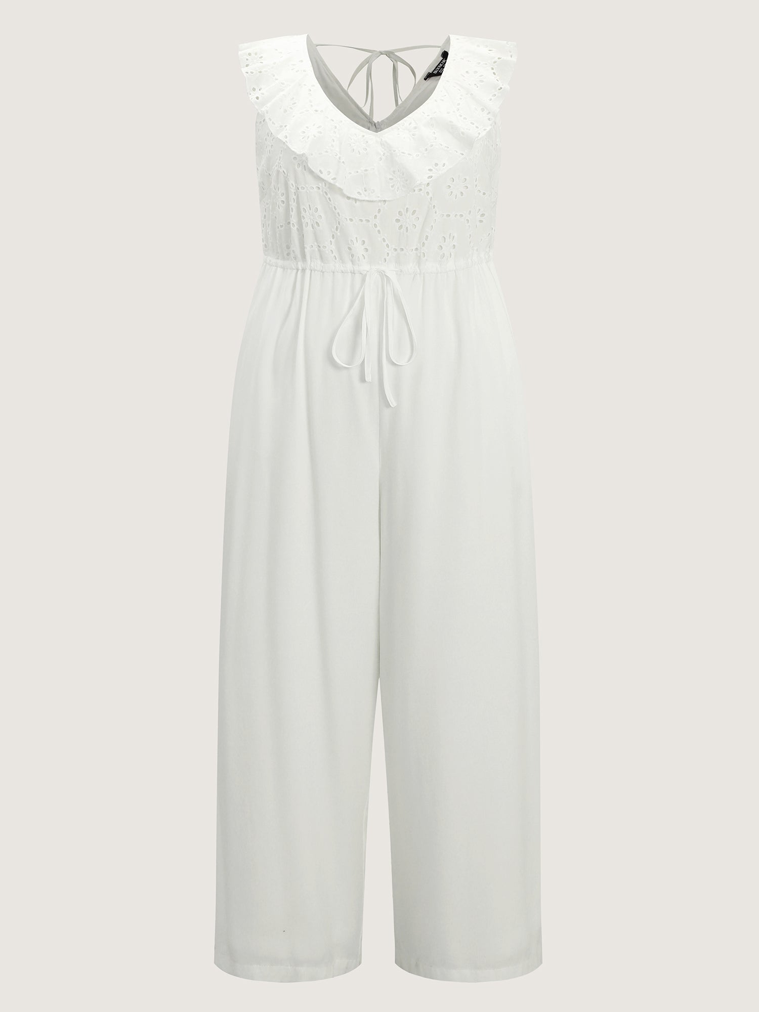Ruffled Neckline Open Back-Tie Jumpsuit