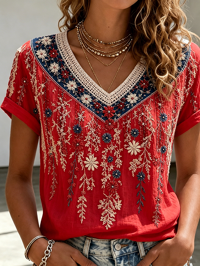 Women's American Flag Printed Casual T-shirt