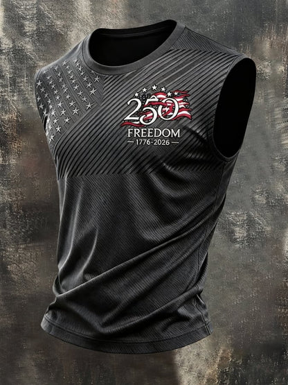 Men's Retro Independence Day Patriot Crew Neck Tank Top