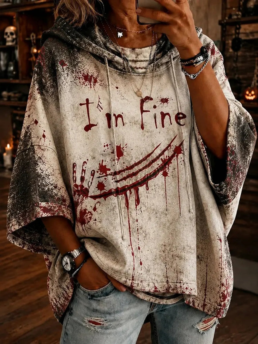 Women's Halloween Bloodstain: I'm Fine Pattern Hoodie