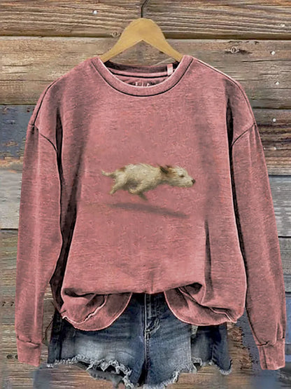Funny Cute Running Dog Art Print Casual Sweatshirt