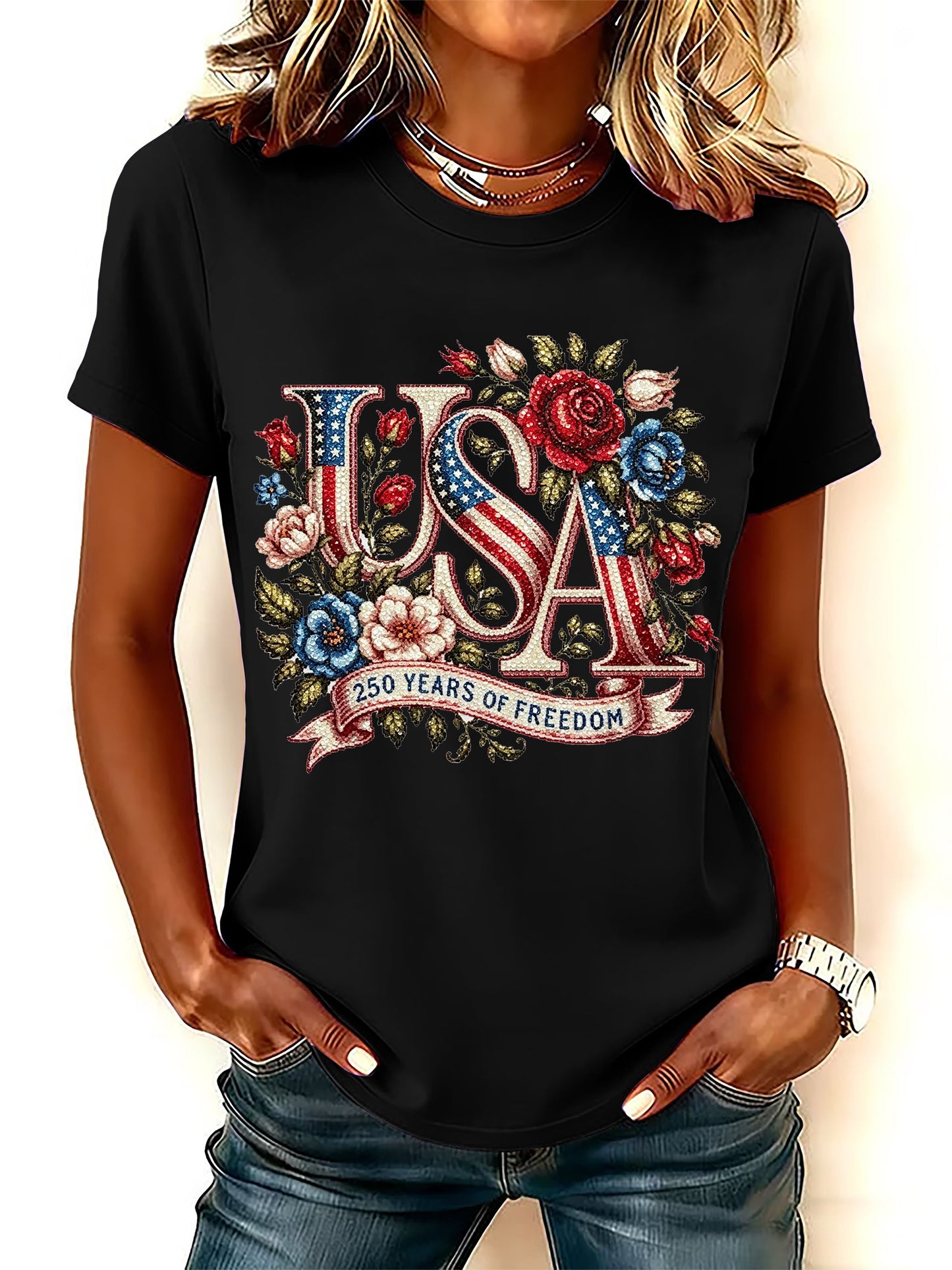 Women's 250th Anniversary Freedom Flower Art  Print   Shirt