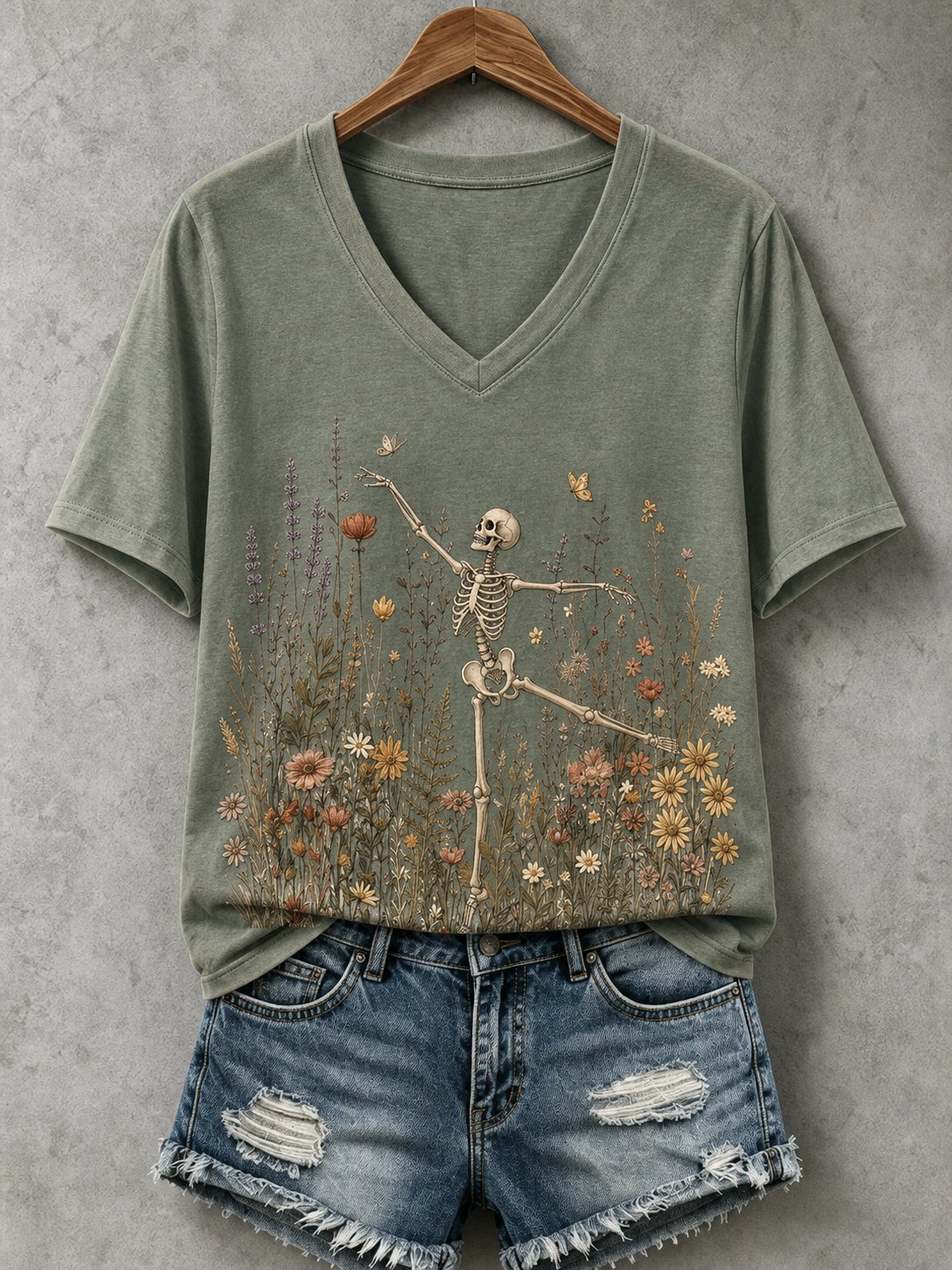 Women's Halloween Skeleton Print Tee