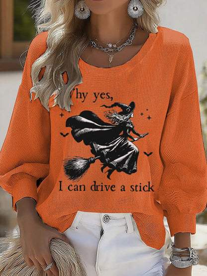 Women's Yes I Can Drive A Stick Print Round Neck T-shirt