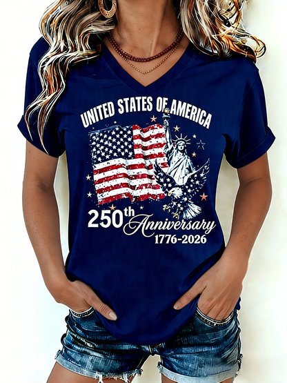 🔥Buy 3 Get 10% Off🔥Women's 1776-2026 Statue of Liberty Anniversary Eagle Print V-neck T-shirt