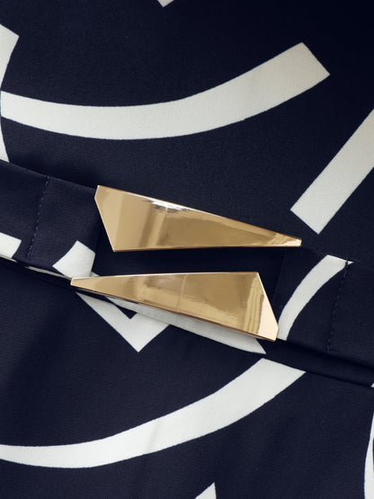 Geometric Print Metallic Detail Midi Dress