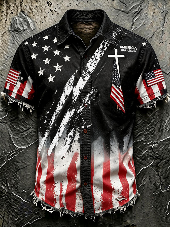 Men'S America Flag Print  Shirt