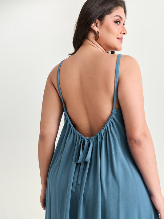 Backless Flowy Cami Plain Midi Dress