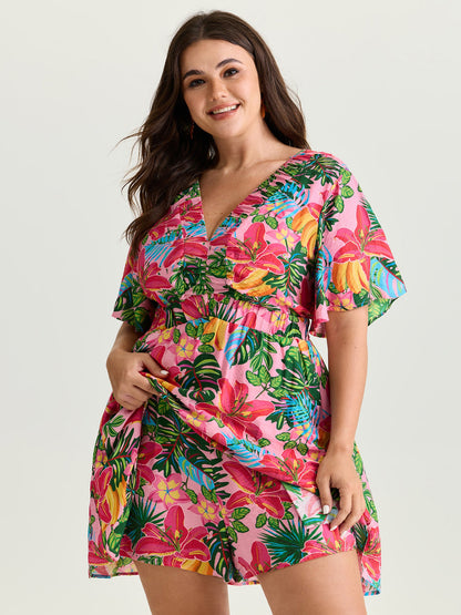 Bright Floral Print Built-In Shorts Mini Dress