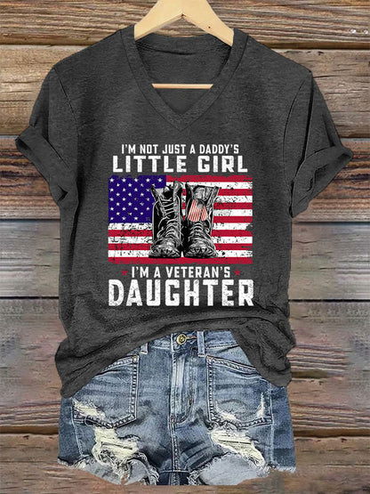 Women's I'm Not Just Daddy's Girl I'm A Veteran's Daughter Printed Casual V-Neck T-Shirt