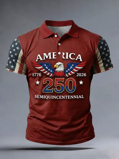 Men's 250th Anniversary National Flag Print Casual Polo Shirt