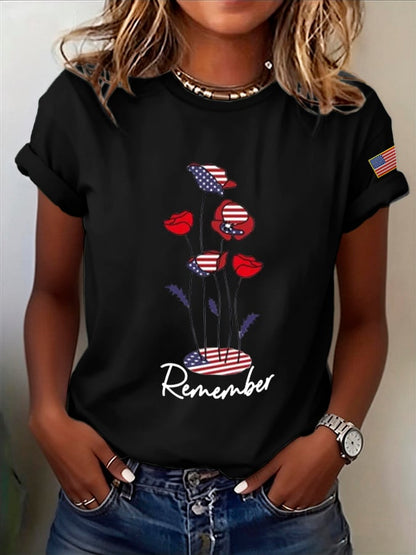 Women's Casual Memorial Day Printed Short-Sleeve T-Shirt