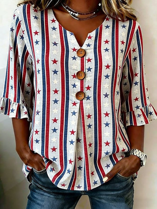 Women's 250th Anniversary Print Half Sleeve Casual Blouse