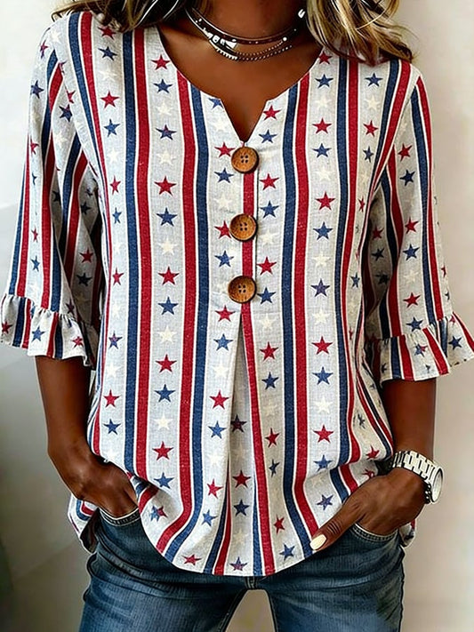 Women's 250th Anniversary Print Half Sleeve Casual Blouse