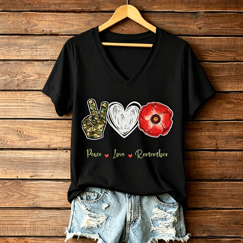 Women's Memorial Day Poppy Art Printed T-Shirt