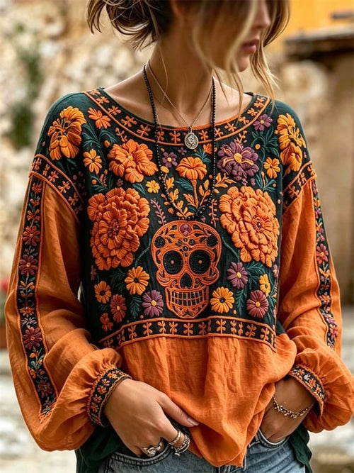 Women's Día de los Muertos Print Top