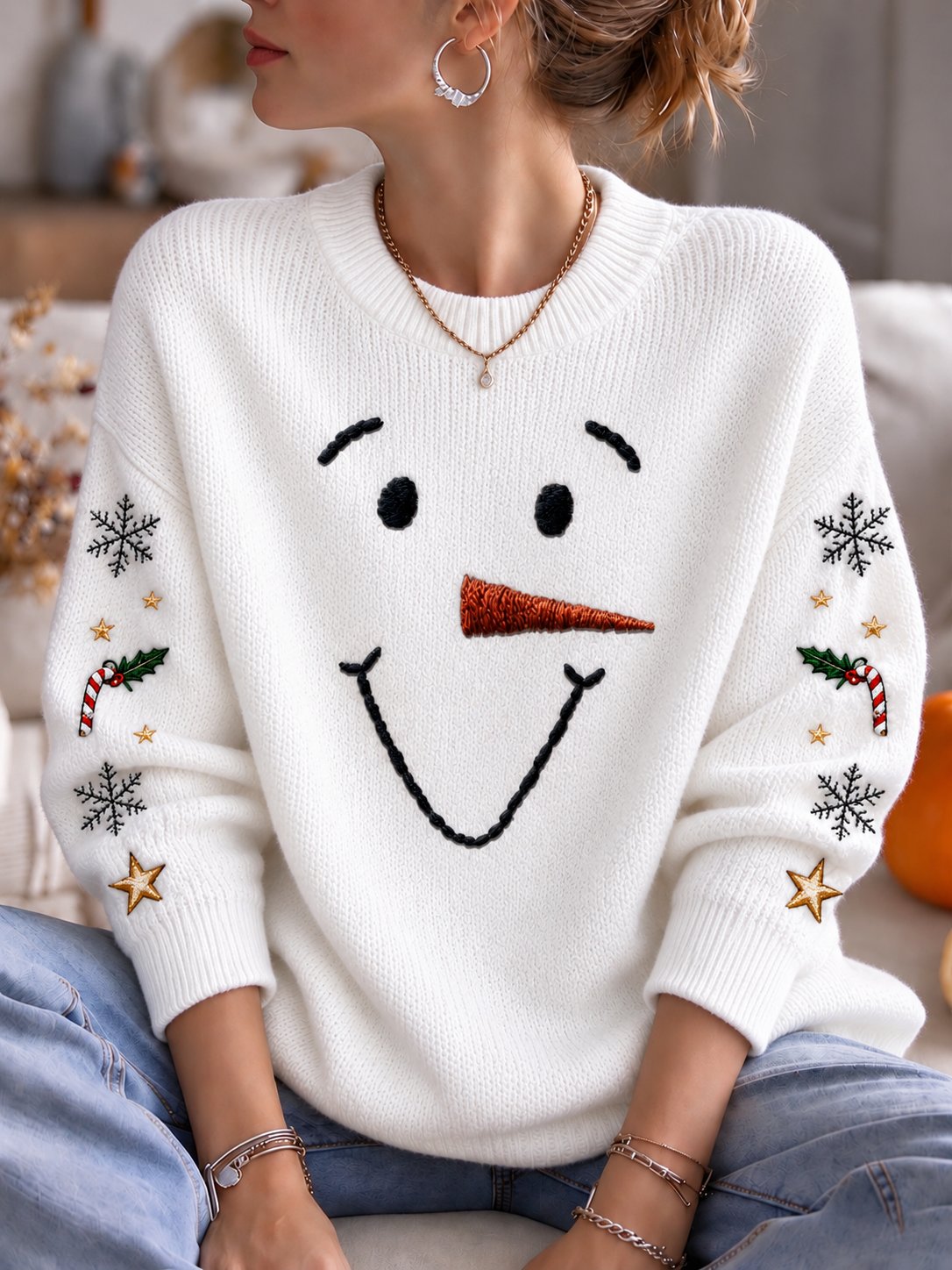 Women's Christmas Print Casual Knit Top