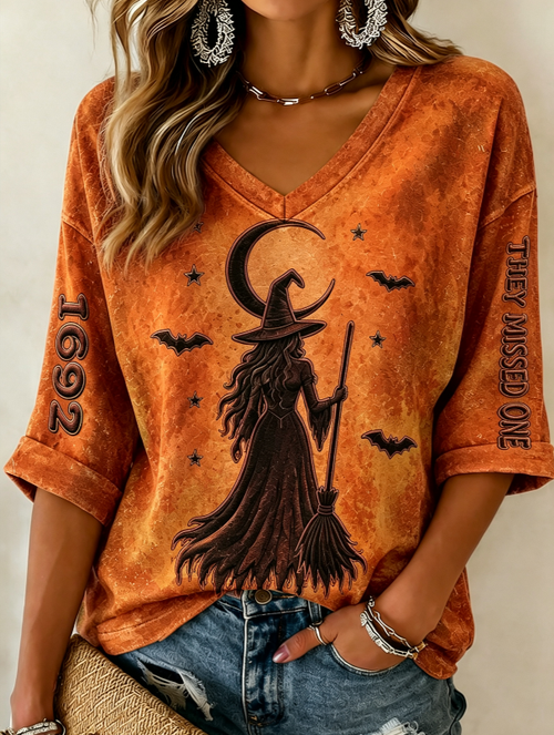 Women's Vintage 1692 They Missed One Witch Print Top