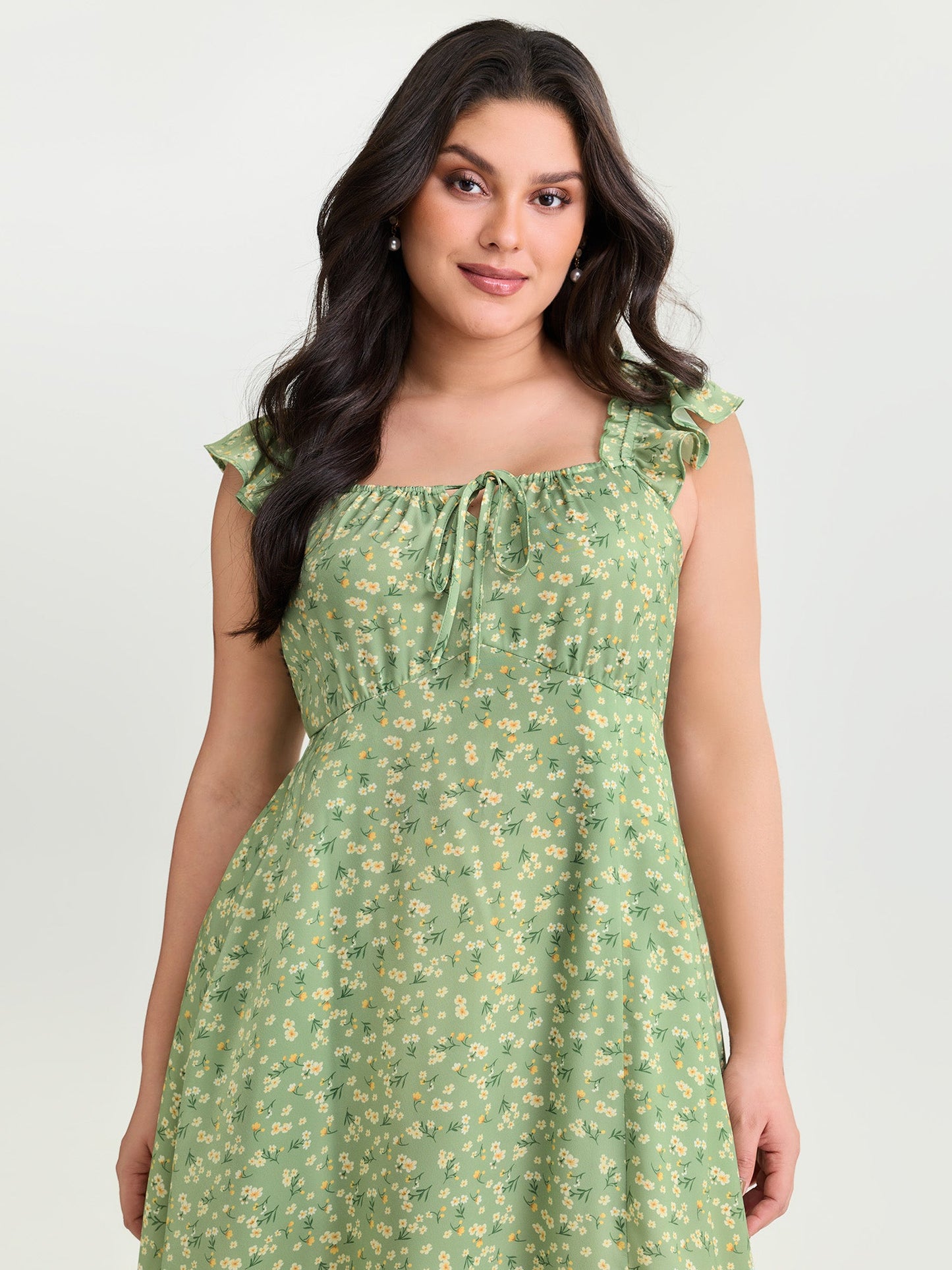Floral Print Bustier Drawstring Midi Dress