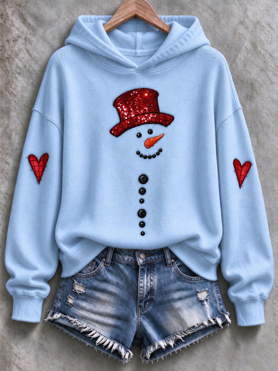 Women's Snowman-Print Knitted Hoodie