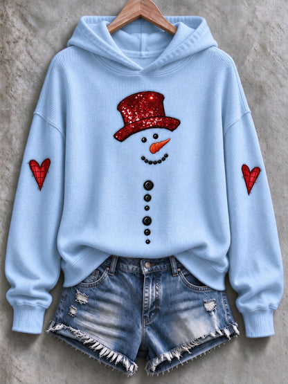 Women's Snowman-Print Knitted Hoodie