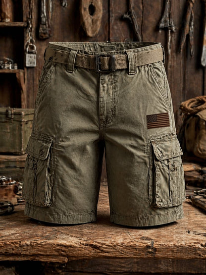 Men's Retro Outdoor Washed & Distressed Multi-Pocket Functional Cargo Shorts