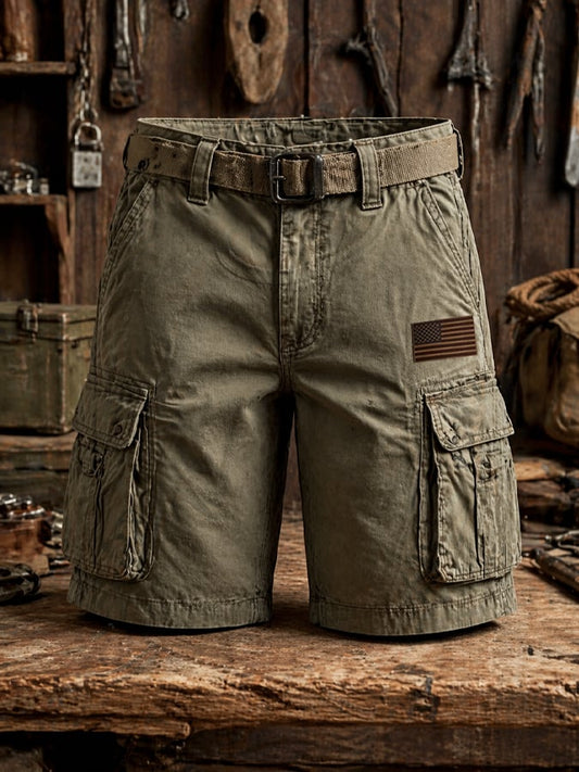 Men's Retro Outdoor Washed & Distressed Multi-Pocket Functional Cargo Shorts