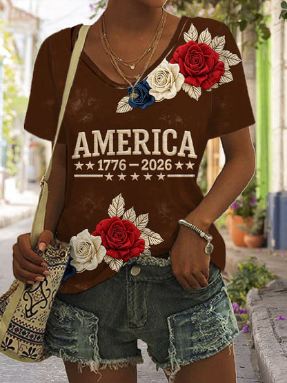 Women'S American 250th Anniversary V-Neck Short-Sleeved T-Shirt