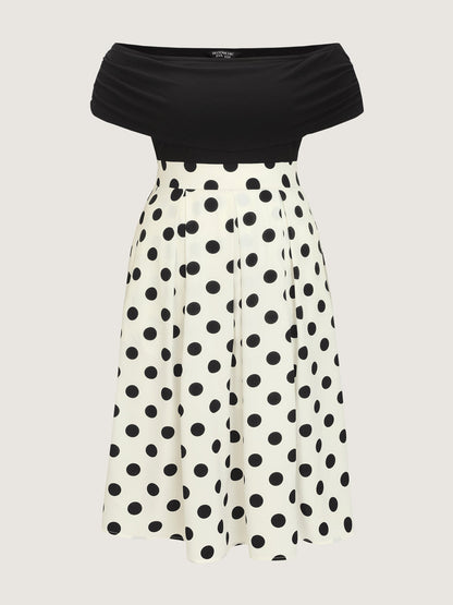 Polka Dot Charm Off-Shoulder Midi Dress